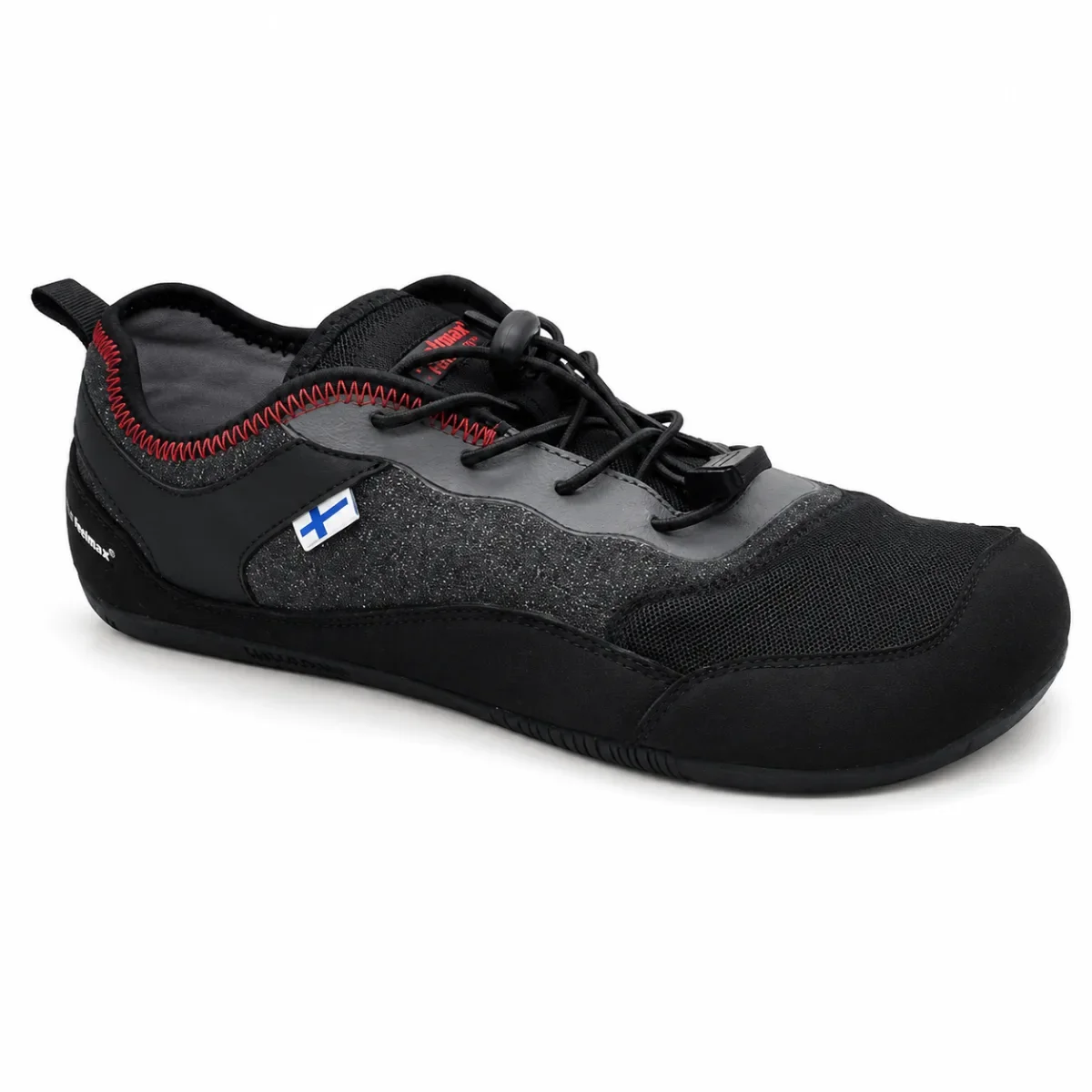 Feelmax Osma 8 en negro y gris con cordón rápido, vista de tres cuartos