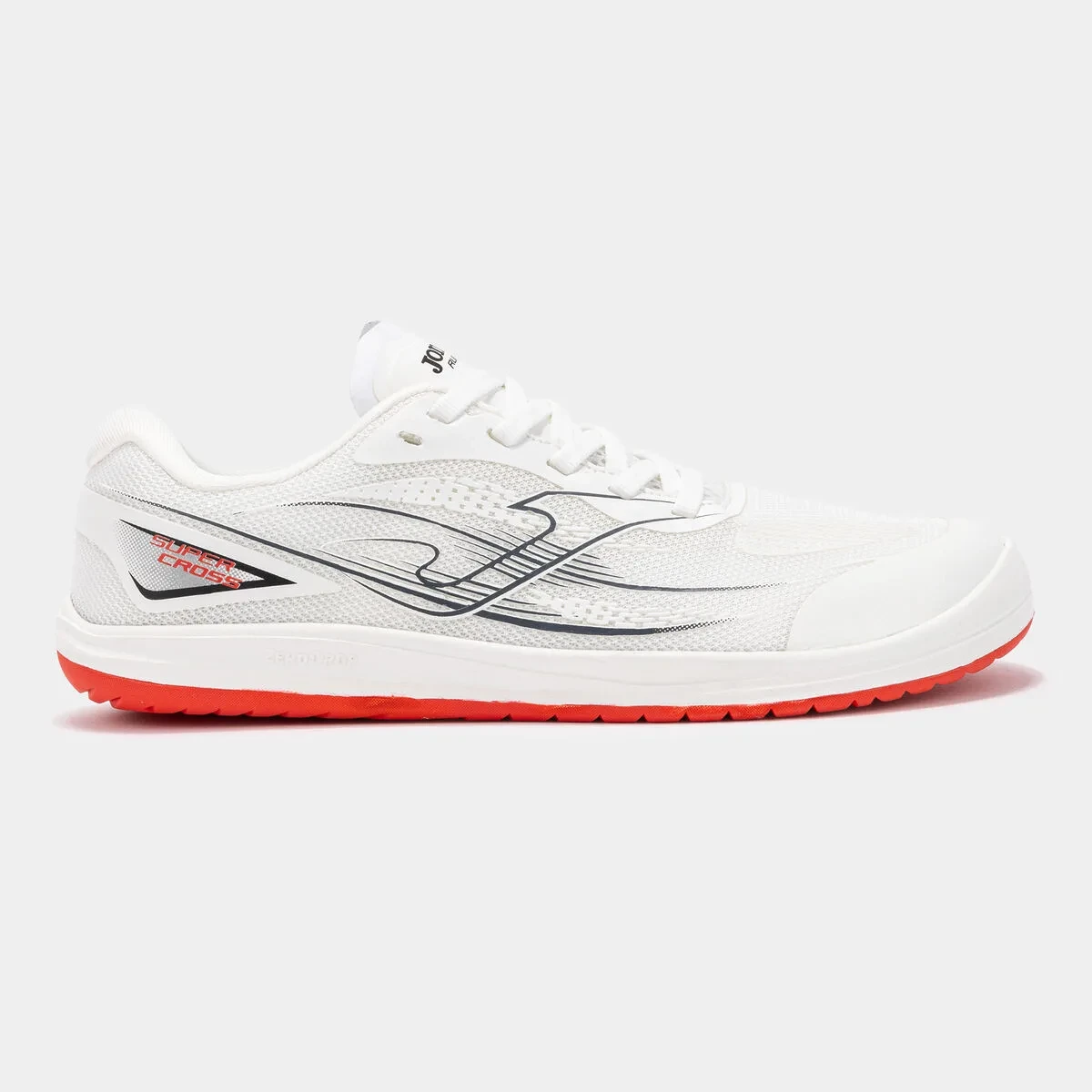 Joma Supercross Junior Barefoot en blanco con suela roja, vista lateral