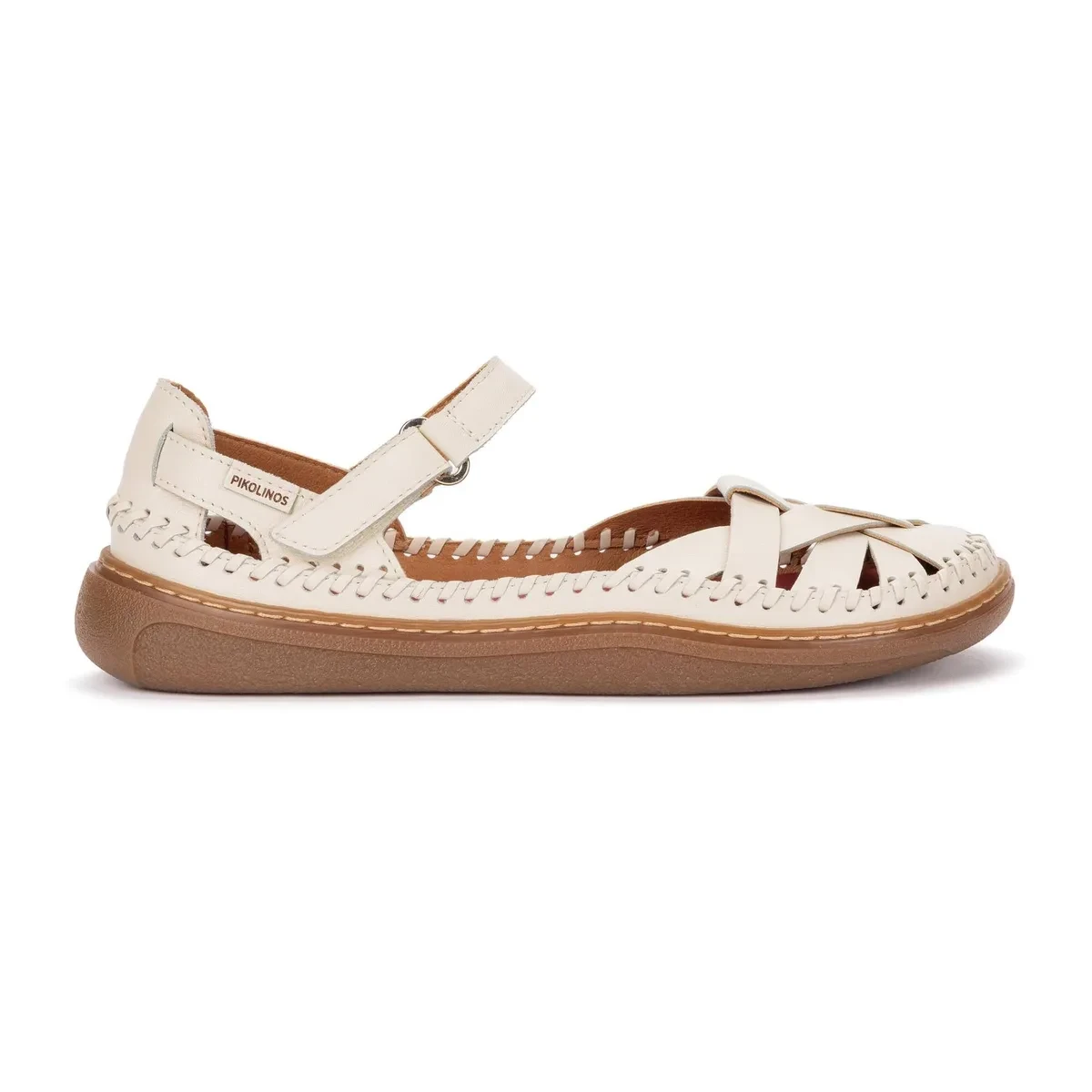Sandalia cangrejera Pikolinos Aranjuez U9F-0014 de piel color nata, vista lateral